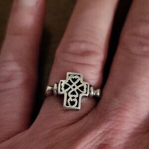 Elegant Silver And Turquoise Cross Ring